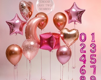 Rose Gold, Pink Star Girl Birthday Decor, Sweet 16 Balloon Bouquet