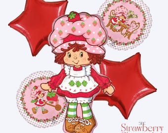 Globos de Tarta de Fresa / Primer cumpleaños de Tarta de Fresa / Decoraciones retro de fresa / Cumpleaños de niña