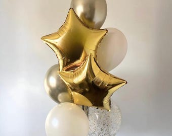 Ramo de globos Gold Star, globos dorados y crema, decoración elegante para fiestas, globos de confeti, decoración para cumpleaños, bodas, graduaciones y Nochevieja.