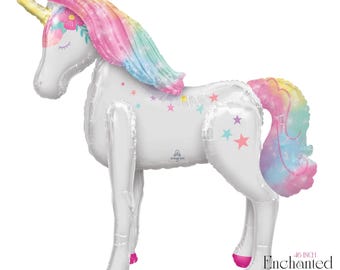 46" Tall Unicorn Airwalker | Magical Unicorn Airwalker | Enchanted Unicorn Foil Balloon | Jumbo Unicorn Balloon | Pink Unicorn Birthday