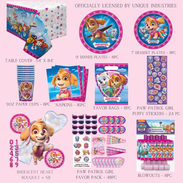 Paw Patrol Girl party supplies - Licensed by Unique Industries | Skye birthday banner | Skye PAW Patrol | Paw Patrol girl Birthday decoratio