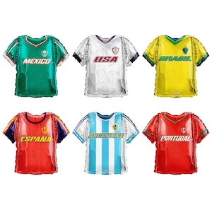 Soccer Jersey Foil Balloons | World Football Party Decorations | USA Mexico Brazil Argentina Portugal Spain | Soccer Birthday Supplies