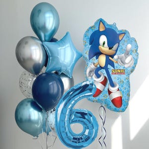 Bouquet di palloncini Super Sonic / Palloncini Sonic the Hedgehog / Decorazioni per feste Sonic / Compleanno Sonic / Ragazzo festeggiato / Palloncini di elio blu