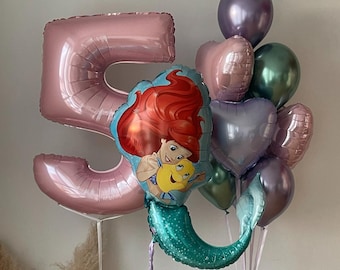 Little Mermaid Ariel Balloon Bouquet | Under the Sea Birthday Decorations | Ocean Party Balloons | Kids Party Supplies