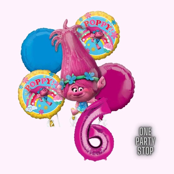 Trolls Poppy Balloons - Anagram Licensed | Trolls World Tour Balloon Bouquet | Trolls Airwalker Balloon | Trolls Birthday Decorations