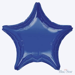 May include: A vibrant blue star-shaped balloon. The balloon has a shiny, metallic finish and is inflated. The image includes the text "18IN Blue Star" in the bottom right corner. Perfect for parties and celebrations.
