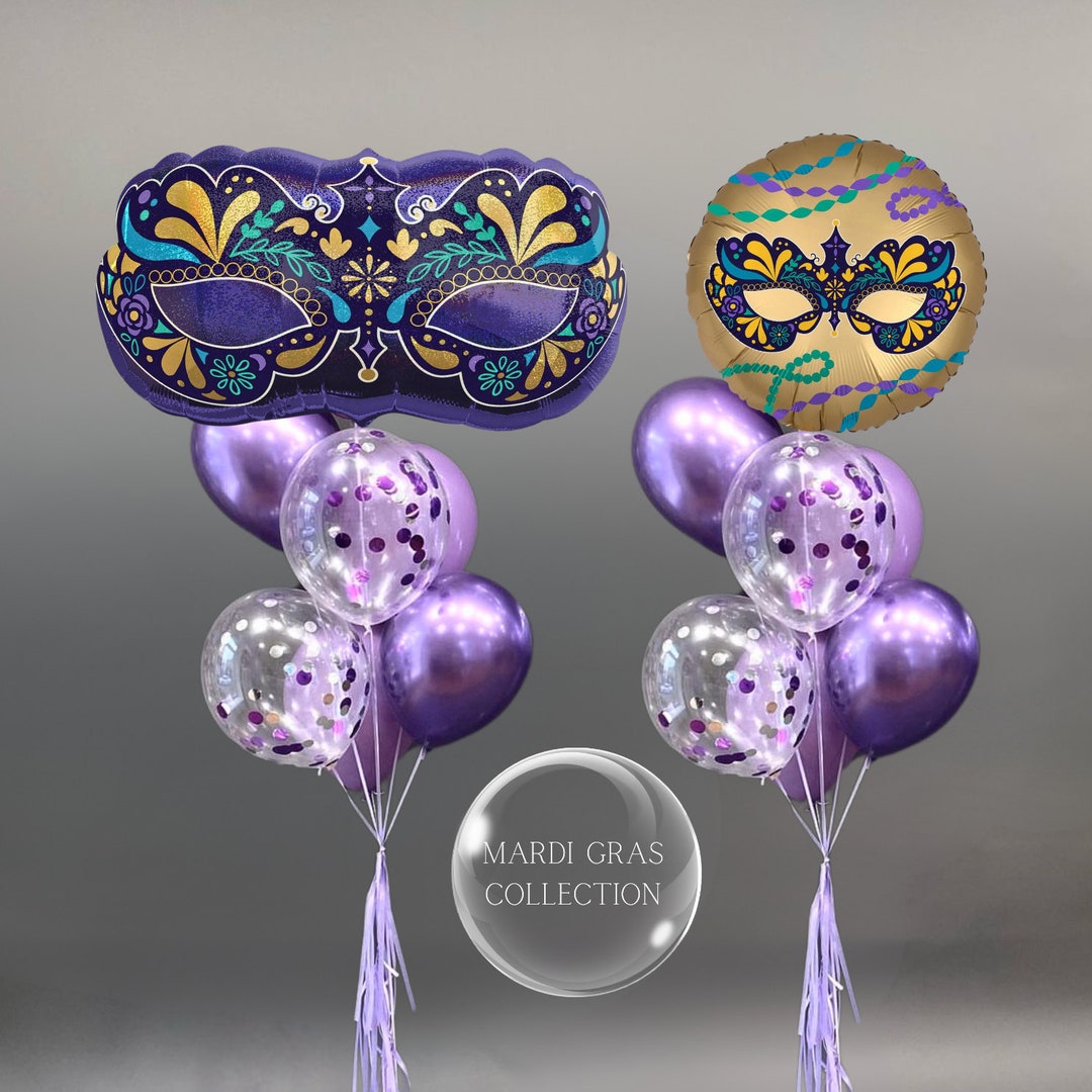 Mardi Gras Mask Balloons: Purple \u0026 Gold Party Decorations - Etsy, image size:1080x1080