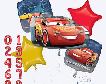 Lightning McQueen Balloon Bouquet, Licensed Anagram, Cars Birthday, 5pc