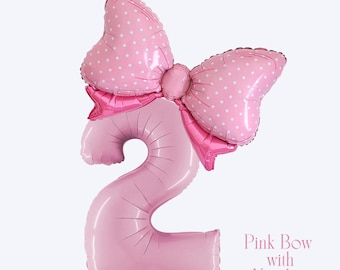 Light Pink Number Balloon with Bow: Birthday Party Decoration