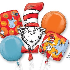Balões Cat in the Hat - Anagram Licensed | Balão Dr Seuss | Buquê de balões Dr Seuss | Festa de aniversário Dr Seuss | Decorações Dr Seuss