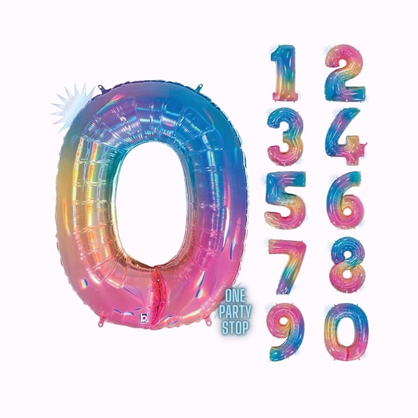 40" IRIDESCENT rainbow Number Balloon | Opal Rainbow Number Balloon | Foil birthday Number Balloon | Pastel bday | Kids party decorations