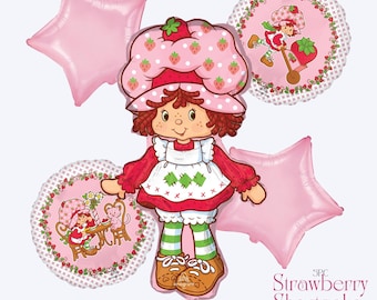 Strawberry Shortcake Balloon Set | Strawberry Shortcake Foil Balloons | Retro Strawberry Birthday Decorations | Girl Birthday