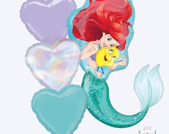 Ariel Little Mermaid Balloon Bouquet: Licensed Foil Balloons, Under The Sea Birthday Party | Mermaid Decor | Ocean Sea themed party