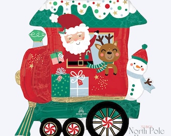 Globo navideño con forma de tren del Polo Norte, decoración navideña roja y verde de Papá Noel, Navidad para niños