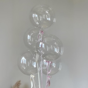 Clear Gem Balloons with Bows | Transparent Bobo Balloon | Birthday Balloon Decor | Baby Shower | Bridal Shower | Wedding | Party Decorations