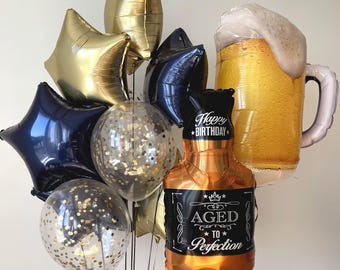 Ramo de globos añejados a la perfección para fiesta de cumpleaños / Globos de cumpleaños para adultos / Juego de globos de cerveza y whisky / Decoración para un cumpleaños importante