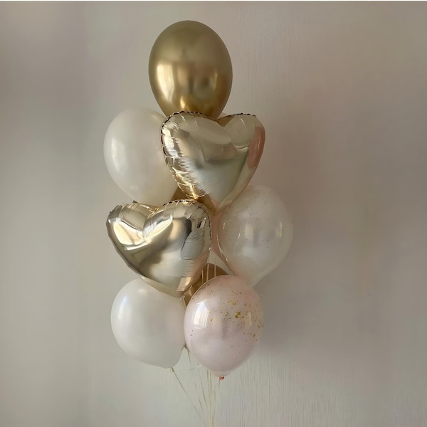 White, Gold & Blush Balloon Bouquet: Elegant Party Decor