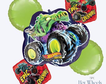 Hot Wheels Monster Truck Balloons | Anagram Balloon Bouquet | Truck Birthday Party Decor | Vroom Vroom Kids Party