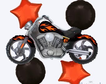 Motorcycle Balloon Bouquet - Biker Birthday Party Decorations | Motorcycle Balloons | Motobike