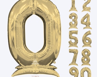 Standing Gold Number Balloon -52inch | Self Standing Air Fill Number Balloon | Giant Gold Birthday Balloon | Floor Standing Party Decor |0-9