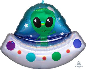 Iridescent Alien Spaceship Balloon: Outer Space Party Decor