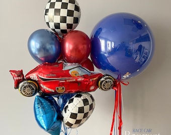 Race Car Balloon Bouquet: Motorsports Birthday Decor
