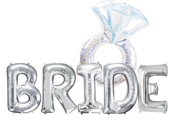 Silver Jumbo BRIDE Balloons - 34 inch,XL | Bachelorette Party Decorations | Wedding Party| Engagement Party | Bridal Photo Booth, Bach Decor