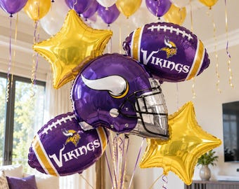 Minnesota Vikings Balloons, Vikings Balloon Bouquet, Football Birthday Decorations, American Football Game Day Party Decor