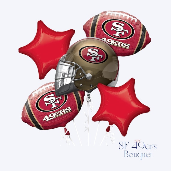 San Francisco 49ers Balloon Bouquet: Licensed Football Helmet & Star Balloons