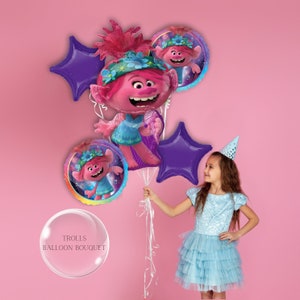 Trolls Poppy Balloons - Anagram Licensed | Trolls World Tour Balloon Bouquet | Poppy Airwalker | Trolls Birthday Decorations | Poppy