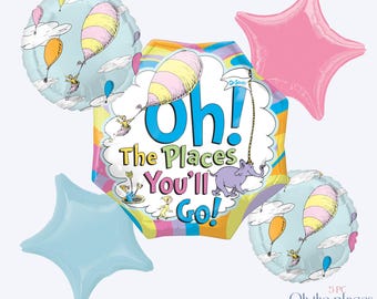 Globos de «Oh, los lugares a los que irás» / Decoraciones para fiestas del Dr. Seuss / Decoración para graduación preescolar / Globos de graduación infantil / Anagram Licensed