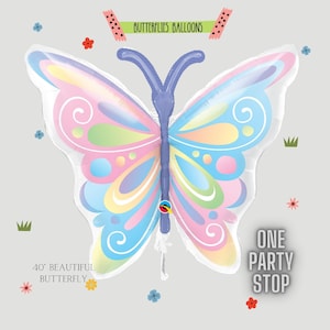 Beautiful Pastel Butterfly Balloon | Butterfly Foil Balloons | Girls Birthday Decor | Pastel Birthday Balloons | Butterflies and fairies