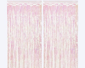 Iridescent Fringe Curtain Backdrop: Birthday, Bachelorette Party Decor (2pk)