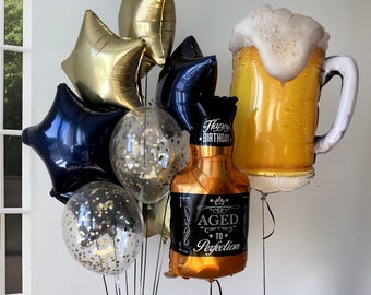 Whiskey Beer Birthday Balloons | Aged to Perfection Decor