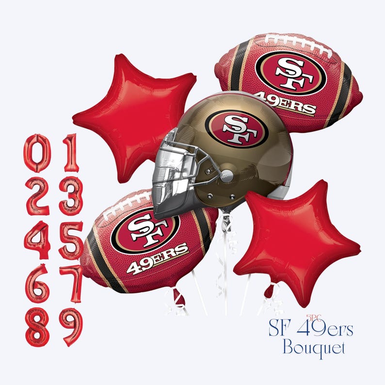 San Francisco 49ers Balloon Bouquet: Licensed Football Helmet & Star Balloons image 2