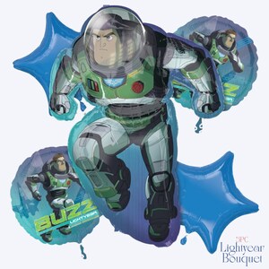 Toy Story Balloon Bouquet | Woody Buzz Birthday Balloons | Kids Party Decorations | Toy Story Birthday Decor | Balloons Set | Balloon Bundle Lightyear Bqt, 5pc