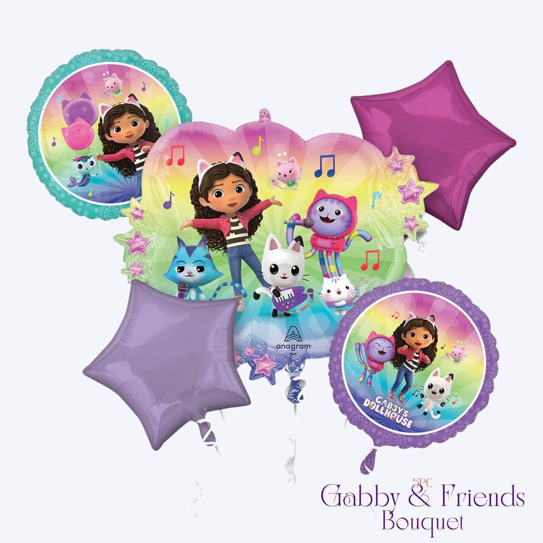 GUBOOM Déco Anniversaire Gabby Chat – Ballons Latex Et Alu, Bannière – Thème Féerique Pour Fille 5 Ans