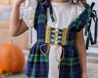 Déguisement tartan Renaissance écossaise médiévale ou séance photo pour fille en flanelle et lin, lot de deux robes