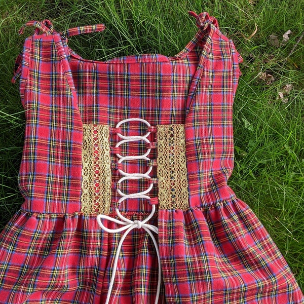 Scottish Irish Tartan Medieval Fair Renaissance Costume or Photoshoot Cosplay Kids Flannel Girl Top Dress
