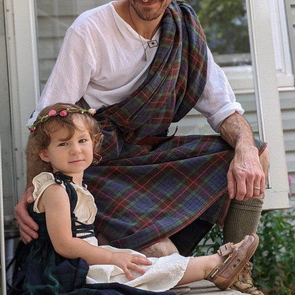 Scottish Irish Tartan Medieval Fair Renaissance Costume or Photoshoot Cosplay Kids Flannel Girl Top Dress