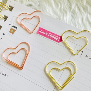 Trombones en forme de coeur pour les planificateurs, agendas, journaux, papeterie, marque-page pour les amateurs de livres,