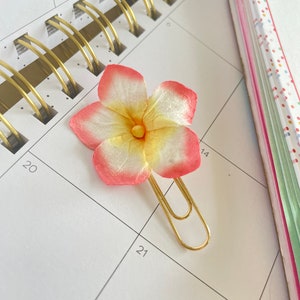 Clip de papel de flor hawaiana rosa para planificadores, agendas, diarios, marcapáginas, suministros de oficina estacionarios