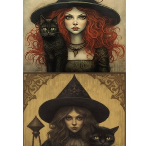 Old Salem Halloween Witches with Cats