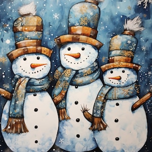Snowmen in Blues and Golds