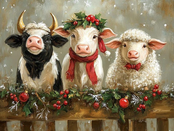 Farm animals dressed up for Christmas #1.