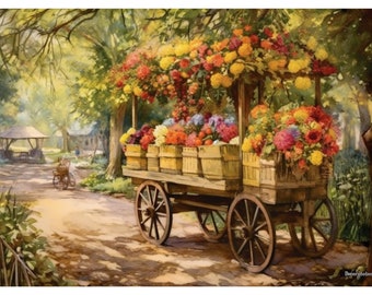 Carro de flores en el parque