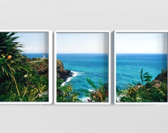 Lighthouse Coastal Kilauea Kauai Hawaii Print Poster or Framed photography art by Domenica Rossi 1 or 3 piece triptych