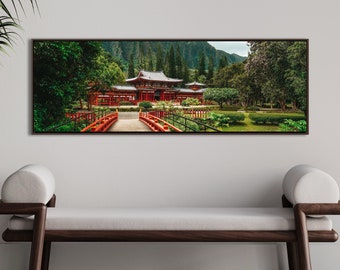 Canvas Japanese Buddhist Temple O'ahu Hawaii Floating Frame Panoramic Print photography art by Domenica Rossi