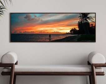 Canvas Tropical Coastal Hawaii Sunset Floating Frame Panoramic Print photography art by Domenica Rossi IDGAFOTO