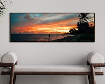 Panoramische canvasafdruk zonsondergang Hawaï: tropische kustfotografie